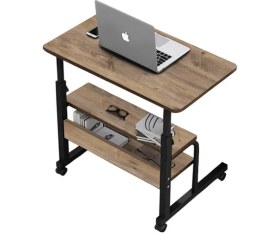 Resim servetavcı Yükseklik Ayarlı ve Çift Raflı Laptop Sehpası ve Çalışma Masası - Ceviz (Tekerli) 70 x 40 cm 