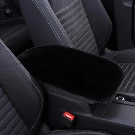 Resim Chuangyinshop Siyah Yumuşak Pembe Peluş Suni Tavşan Kürk Kolçak Yastığı Konforlu Konsol Koruyucu 