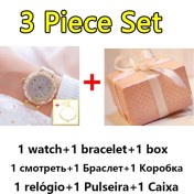 Resim Hanyang 3 Adet Altın Moda Kadın Bilezik Saatler Paslanmaz Çelik Taklidi Kristal Bayanlar Kuvars Izle Kadın Elbise Saat Dropshiping Montre Femme (Yurt Dışından) 
