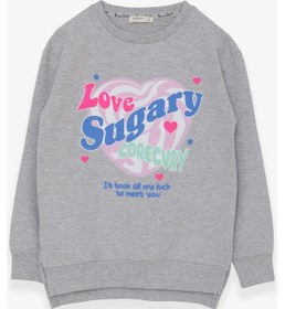 Resim Breeze Kız Çocuk Sweatshirt Yazı Baskılı Yırtmaçlı 9-14 Yaş, Açık Gri Melanj Gri 