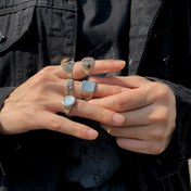Resim 5 adet Vintage Erkek Paslanmaz Çelik Yüzük Seti, Basit Retro Moda, Günlük ve Parti Giyimine Uygun 