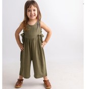 Resim Oliventhekid Yeşil Pamuklu Kolsuz Arkası Düğmeli Çift Bağcıklı Kız Çocuk Tulum Yeşil Yeşil 