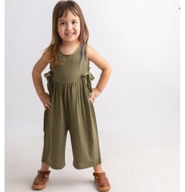 Resim Oliventhekid Yeşil Pamuklu Kolsuz Arkası Düğmeli Çift Bağcıklı Kız Çocuk Tulum Yeşil Yeşil 