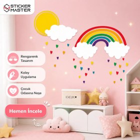 Resim Gökkuşağı, Bulut ve Kalp Çocuk Odası Duvar Stickeri - 60 inch / 152 cm / Turuncu 
