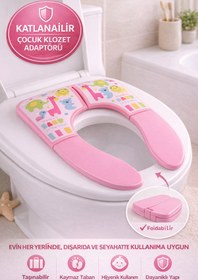 Resim FeyzaDesign Pembe Katlanabilir Çocuk Klozet Adaptörü, Taşınabilir ve Kaymaz Tasarım 