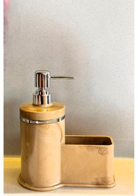 Resim Makri Home Mutfak Veya Banyo İçin Şık Gümüş Detaylı Süngerlikli Sıvı Sabunluk , Yerli Üretim Bej 