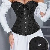 Resim Courtsey Korse Bodycon Elbise, Kemik Korse Tasarımlı, Kadınlar için Sırt Bağlamalı Korse Üst, Zarif Çiçekli Retro Tarz, Spandex Karışımı, Sadece Elde Yıkama, Rastgele Desen, Kırışık Detay 