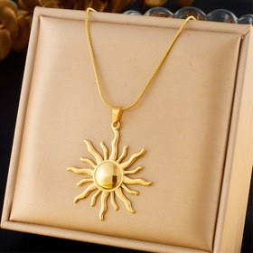 Resim Paslanmaz Çelik Güneş Çiçeği Kolye, Klasik Altın Ton Zincir, Unisex Günlük Giyim Takıları, Tüm Mevsimler İçin Aksesuar 