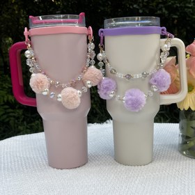 Resim Su Şişesi Aksesuarları, Çift Katmanlı Elmas ve İnci Süslemeli Taşınabilir Pipet Bantlı 20-40oz Spor Kutuları için Su Matarası Askısı - Sonbahar/Kış Sezonunda Fitness, Kamp & Outdoor Etkinlikleri için Ideal Hediye Seti 