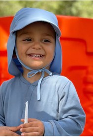 Resim yorni Mavi Flap Lejyoner, Ense Korumalı, Boyundan Bağlamalı, Lastikli Ayar Tokalı, Çocuk Bebek Güneş Şapka 
