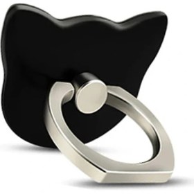 Resim GongtuShop Kedi-Siyah Tarzı Parmak Yüzük Telefon Tutucu Cep Telefonu Tablet Pc Için Standı Evrensel Moda Flowercat Şekli Çok Fonksiyonlu Yüzük Tutucu (Yurt Dışından) 