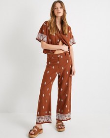 Resim Koton Crop Gömlek Etnik Desenli Kısa Kollu Düğmeli Kahverengi 4sak60124pw Kahve 
