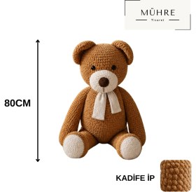 Resim Mühre 80CM Büyük Boy Sevimli Ayıcık El Emeği Örgü Peluş Oyuncak Kadife Ip Amigurumi Oyuncak Hediyelik 