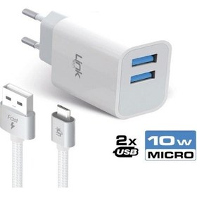 Resim Linktech C203 Çift Usb Çıkışlı Micro Usb Kablolu 10w 2.1a Şarj Aleti Beyaz 