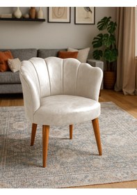 Resim Papatya Berjer - Modern Tekli Koltuk - Deri Kumaş - Krem 