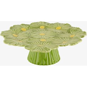 Resim Bordallo Pinheiro Maria Flor Yeşil Seramik Kek Standı 37 Cm 