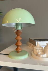 Resim Bamyum Mint Mantar Masa Lambası Q Ahşap Dekoratif Abajur Çocuk Odası Başucu Lambası Okuma Lambası 