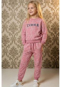 Resim Breeze Kız Çocuk Eşofman Takımı Fiyonk Desenli Bağcık Aksesuarlı 4-8 Yaş, Pembe 