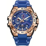 Resim Fochsia Lıge Erkekler Golden Blue Kadran Aydınlatmalı Kollu Kalenderli Spor Kol Saati Diğer 