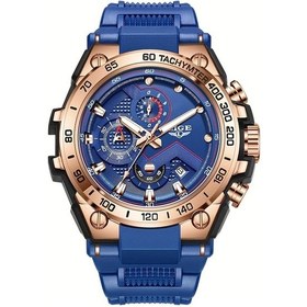 Resim Fochsia Lıge Erkekler Golden Blue Kadran Aydınlatmalı Kollu Kalenderli Spor Kol Saati Diğer 