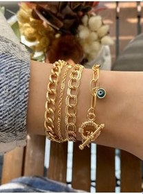 Resim Kadın 4 Adet Bileklik Kombin Seti, Pirinç, Gold 
