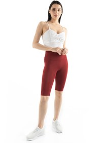 Resim The Step Sports Straight Bordo Yüksek Bel Toparlayıcı Sıkılaştırıcı Yoga Dizüstü Tayt 