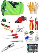 Resim Depolife Çantalı Alet Seti Pense Alyan Çekiç Metre Terazi Saatçi Tornavida Yapıştırıcı Yan Keski 