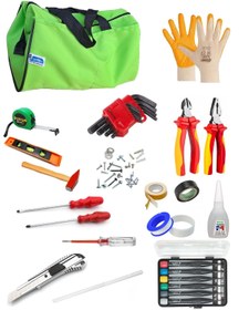 Resim Depolife Çantalı Alet Seti Pense Alyan Çekiç Metre Terazi Saatçi Tornavida Yapıştırıcı Yan Keski 