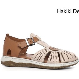 Resim Gönderi R Bej Dolgu Topuk Hakiki Deri Sandalet Bej 