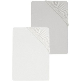 Resim 2 Adet Düz Pamuklu Tek Kişilik 150 X 200 Cm Lastikli Penye Çarşaf-gri-beyaz 