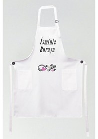 Resim Mutfak Önlüğü Kişiye Ve İsme Özel Nakışlı Mutfak Önlüğü Kalpli 01 Farklı Renkler Beyaz 