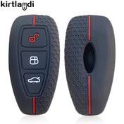 Resim Dayanıklı Silikon Anahtarlık Kılıfı Ford Mondeo, C Max, Focus, Fiesta, Puma, Grand Kuga, Ecosport, Transit için - Kırmızı Vurgu Çizgisi ile Altıgen Desen, Anahtarsız Uzaktan Kumanda Tutucu Koruyucu, Anahtarlık Tutucu | Modern Anahtar Kılıfı | Silikon Anahtar Kılıfı 