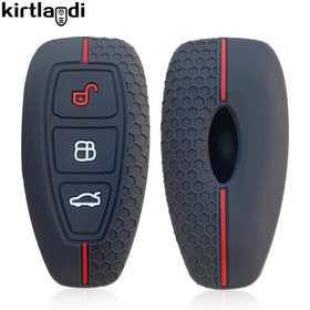 Resim Dayanıklı Silikon Anahtarlık Kılıfı Ford Mondeo, C Max, Focus, Fiesta, Puma, Grand Kuga, Ecosport, Transit için - Kırmızı Vurgu Çizgisi ile Altıgen Desen, Anahtarsız Uzaktan Kumanda Tutucu Koruyucu, Anahtarlık Tutucu | Modern Anahtar Kılıfı | Silikon Anahtar Kılıfı 