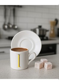 Resim Türk Kahvesi Fincanı Baş Harf Baskılı Beyaz - Altın44 