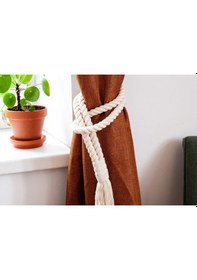 Resim 2 Adet Pamuk Kalın Halatlı Ekru Bohem Perde Süsü - Perde Tutacağı 
