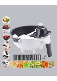 Resim Çok Fonksiyonlu Döner Rende Süzgeç Hazneli Ergonomik Sebze Doğrayıcı Beyaz 