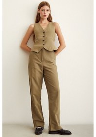 Resim Never More Yüksek Bel Keten Pantolon Haki 
