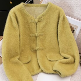 Resim Kadın Çin Retro Şık Kardigan - Sarı-Çikolata Düğmeli Önü Uzun Kollu Kazak, Ofis, Resmi ve Günlük Kıyafetler için Tüm Mevsim Katman Parçası - Şeffaf Olmayan Ceket Ceket, Sevimli Kazak, Ofis Giyim, Vintage Estetik, Peluş Dokulu, Şık Dış Giyim, Moda Tutkunları, Günlük Giyim, Klasik Örgü, Yumuşak Kumaş, Moda Tutkunları Kadınlar 