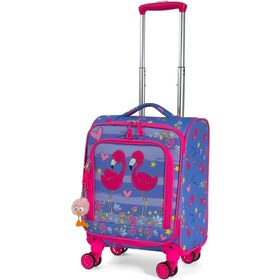 Resim Flamingo Desenli 4 Tekerlekli Çocuk Valizi, Eğlenceli Seyahat Arkadaşı - Flamingo Desenli 