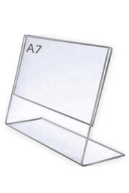 Resim Pleksiglas Ürünleri A7 L Tipi Yatay Masa Üstü 10'lu Paket / 2 mm Şeffaf Pleksi Föylük / Broşürlük / Menü 