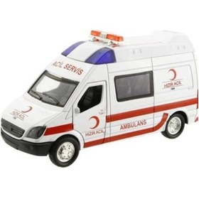 Resim Metal Çek Bırak Sesli Ve Işıklı Ambulans 1/36 Ölçek Diğer 