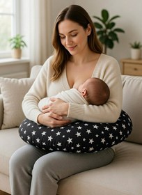Resim FeyzaDesign Yenidoğan Siyah Emzirme ve Bebek Destek Yastığı, Pamuklu Rahatlık 