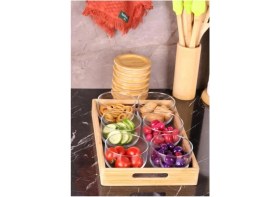 Resim Bambum Duo Kahverengi Tepsili Bambu Kapaklı Cam Kahvaltılık 300 ml 6'lı 