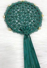 Resim ZEYMERADE Yeşil Çiçekli Parlak Taşlı Gelin Tefi, Düğün Kına Söz Sünnet Bekarlığa Veda Bride Zilli 25cm, 1 Adet 