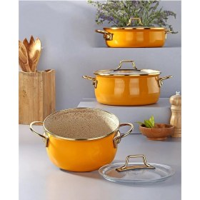 Resim Bonera Vintage Emaye Güveç 6 Parça Tencere Seti Hardal Sarısı 