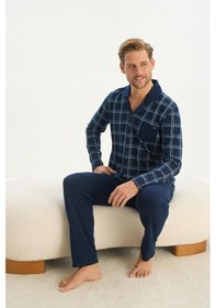 Resim Sevim Erkek Uzun Kol Gömlek Yaka Önden Düğmeli Lacivert Pijama Takım C9t1n5o9 001 