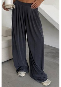Resim Feela Moda Premium Modal Kumaş Pileli Şalvar Kadın Pantolon 2012 Antrasit 