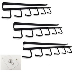 Resim 3'lü Dolap Kapısı Bardak Tutucu Kancaları Şarap Kadehi Mutfak Depolama Düzenleyici Matkapsız Kurutma Rafı Siyah 