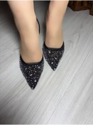 Resim Atlas Shoes Siyah Taşlı Topuktan Bağlama 
