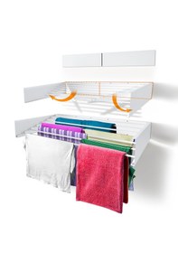 Resim Belize 120cm Katlanabilir Kurutmalık Çamaşır Askısı 7 Gözlü Duvara Monte Çamaşır Askısı Beyaz 